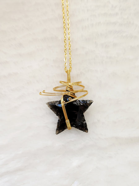 Spiral Star Pendant - Obsidian (Crystal Pendants Collection)