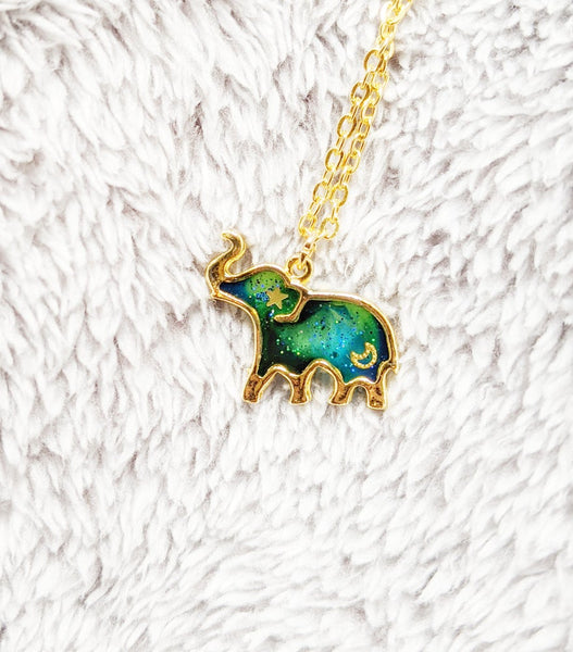 Northern Lights Elephant Pendant Necklace (Galaxy Animals Collection)