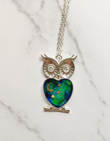 Northern Lights Owl Pendant Necklace 2 (Galaxy Owls Collection)