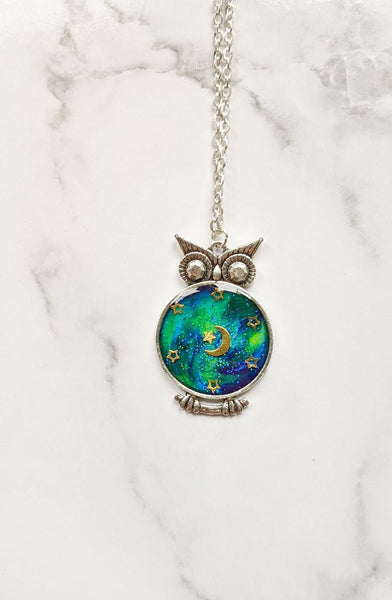 Northern Lights Owl Pendant Necklace 3 (Galaxy Owls Collection)