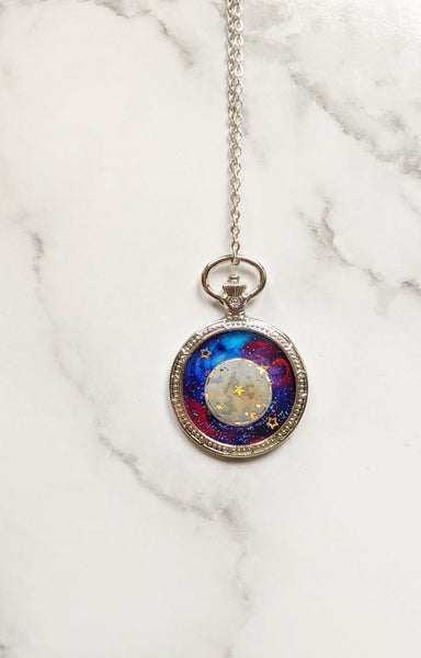 Pocket Watch Galaxy Necklace Silver - Large (Milky Way Collection)