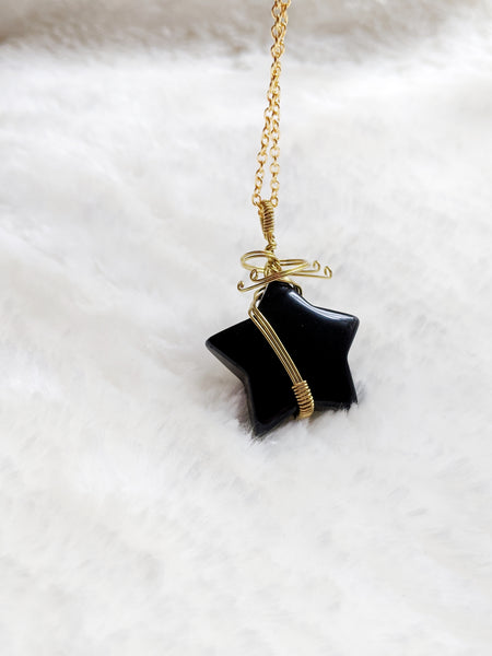 Spiral Star Pendant - Obsidian (Crystal Pendants Collection)