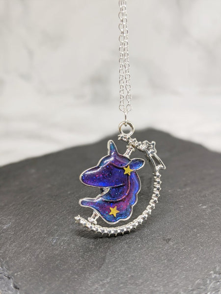 Silver Galaxy Unicorn Spinner Pendant Necklace (Spinner Collection)