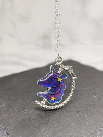 Silver Galaxy Unicorn Spinner Pendant Necklace (Spinner Collection)