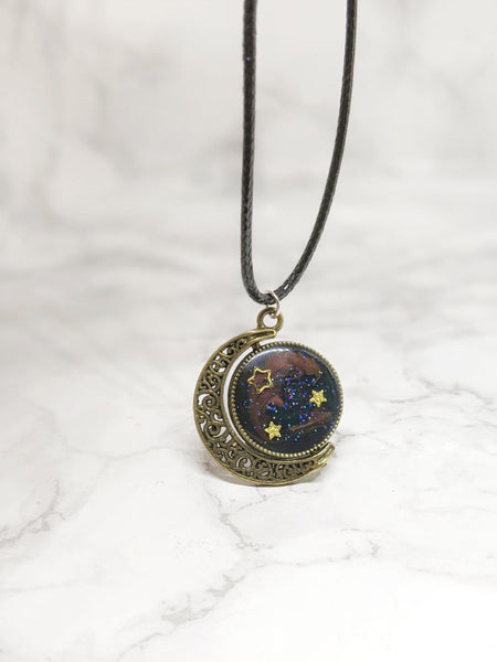 Galaxy Moon Spinner Pendant Necklace (Spinner Collection)