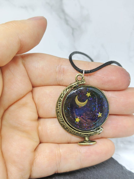Large Galaxy Globe Spinner Pendant Necklace (Spinner Collection)