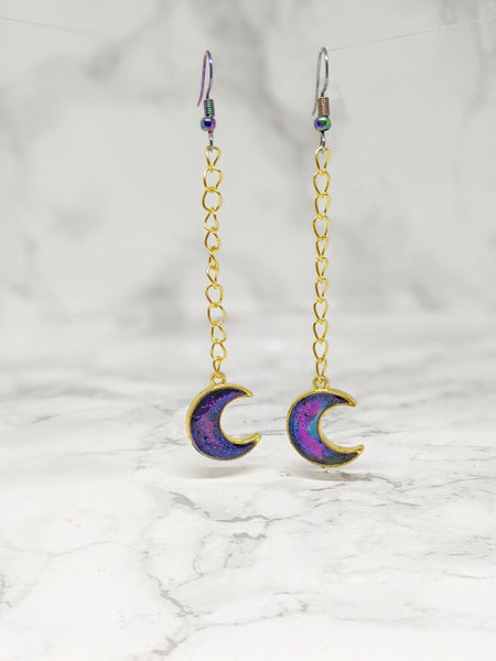 Galaxy Crescent Moon Earrings (Halloween Collection)