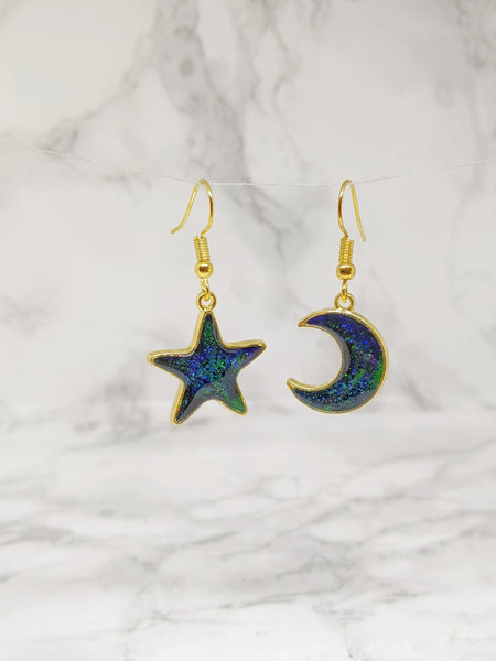 Mismatch Northern Lights Star and Moon Earrings (Halloween Collection)