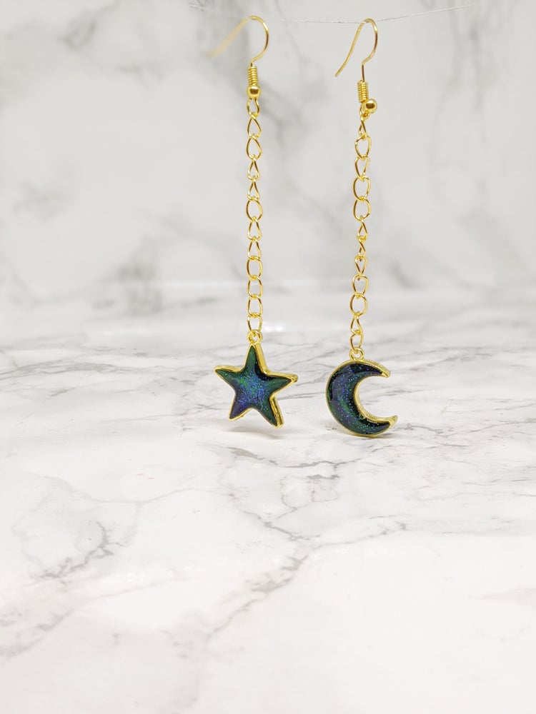 Mismatch Northern Lights Star and Moon Earrings (Halloween Collection)