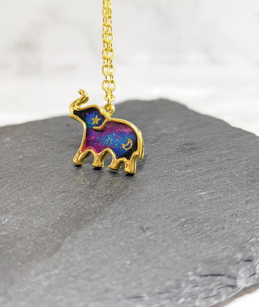 Galaxy Elephant Pendant Necklace (Galaxy Animals Collection)