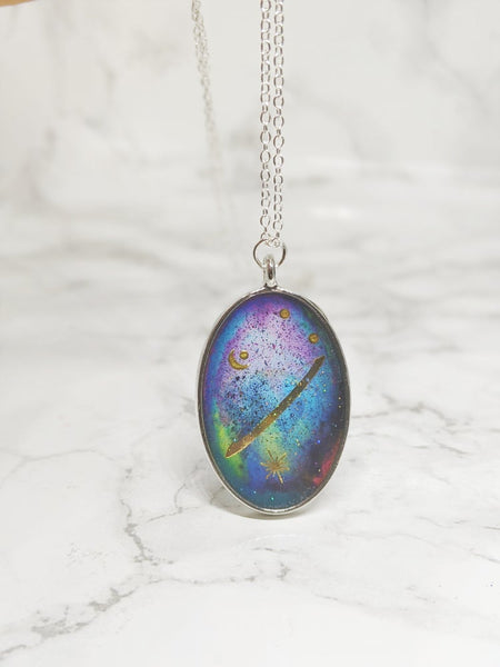Oval Planet Galaxy Necklace 3 (Milky Way Collection)