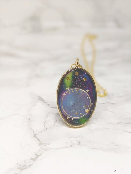 Oval Planet Galaxy Necklace 5 (Milky Way Collection)