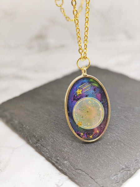 Oval Planet Galaxy Necklace 6 (Milky Way Collection)