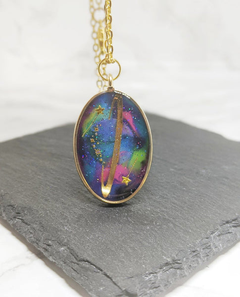 Oval Planet Galaxy Necklace 7 (Milky Way Collection)
