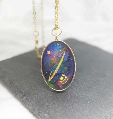 Oval Planet Galaxy Necklace 2 (Milky Way Collection)
