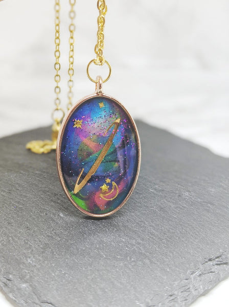 Oval Planet Galaxy Necklace 2 (Milky Way Collection)
