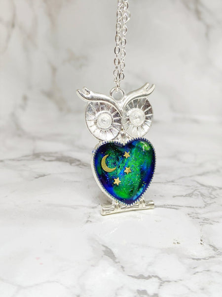 Northern Lights Owl Pendant Necklace 2 (Galaxy Owls Collection)