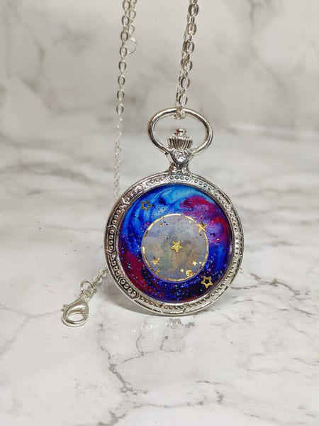 Pocket Watch Galaxy Necklace Silver - Large (Milky Way Collection)
