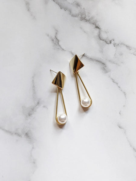 'Sophie' Geometric Pearl Earrings (Princess Collection)