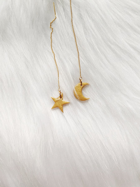 Mismatch Golden Star And Moon Threader Earrings (Fantasy Nights Collection)