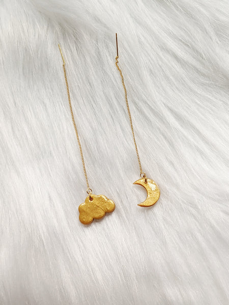 Mismatch Golden Cloud And Moon Threader Earrings (Fantasy Nights Collection)