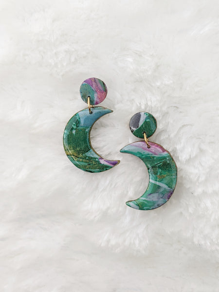 Crescent Moon Polymer Clay Earrings (Queen Collection)