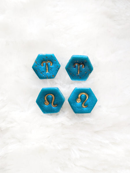 Star Sign Hexagon Polymer Clay Studs Earrings (Zodiac Collection)