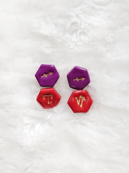 Star Sign Hexagon Polymer Clay Studs Earrings (Zodiac Collection)