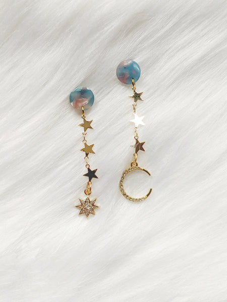 'Eleanor' Moon & Star Mismatch Earrings (Princess Collection)