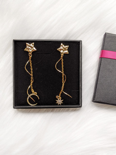 'Eva' Moon & Star Mismatch Earrings (Princess Collection)