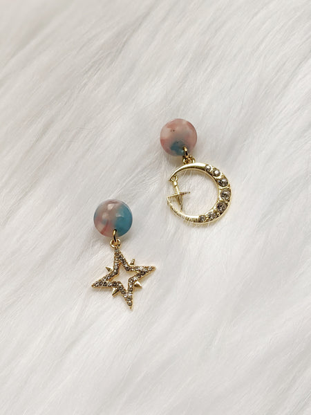 'Jasmine' Moon & Star Mismatch Earrings (Princess Collection)