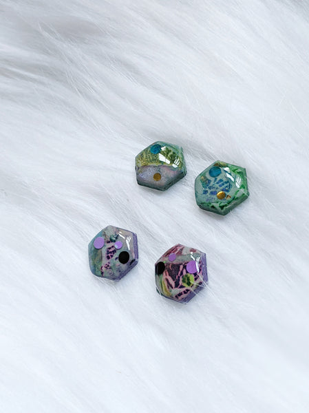 Space Candy Hexagon Polymer Clay Stud Earrings (Queen Collection)