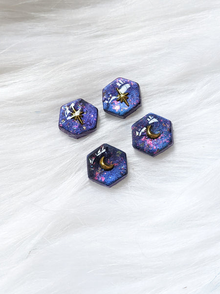 Space Candy Hexagon Polymer Clay Stud Earrings (Queen Collection)