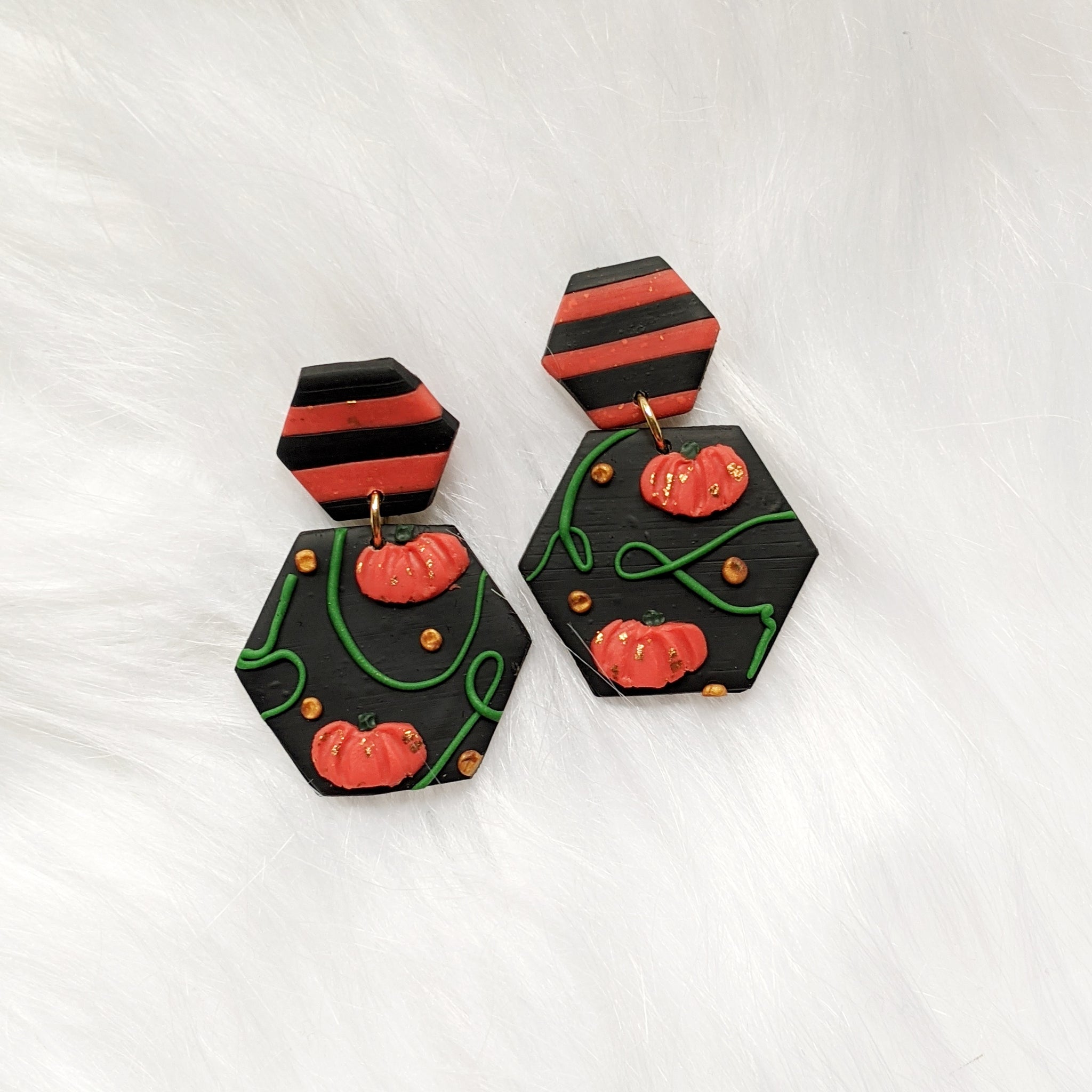 Orange & Copper Hexagon Pumpkin Earrings (Queen Collection)