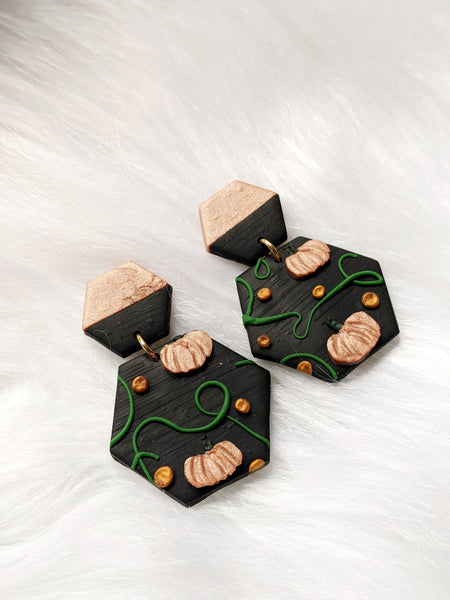Bronze Hexagon Pumpkin Earrings (Queen Collection)