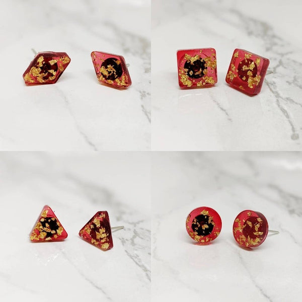 Red Gold Leaf Geometric Stud Earrings (Opulence Collection)