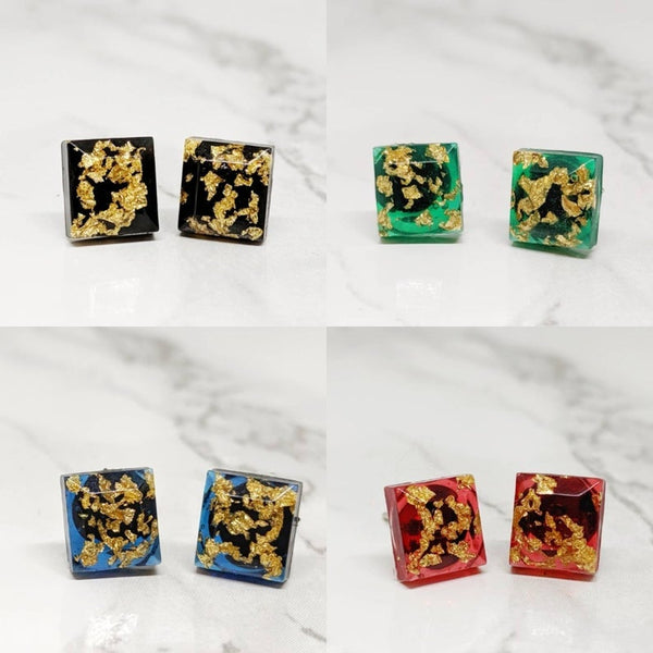 Square Cut Gold Leaf Stud Earrings (Opulence Collection)