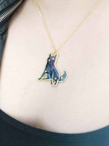 Sitting Dog Galaxy Pendant Necklace (Galaxy Dogs Collection)
