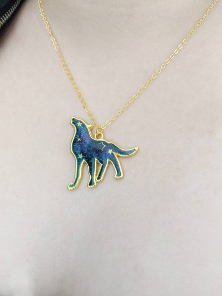 Howling Dog Wolf Galaxy Pendant Necklace (Galaxy Dogs Collection)