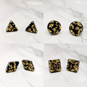 Black Gold Leaf Geometric Stud Earrings (Opulence Collection)