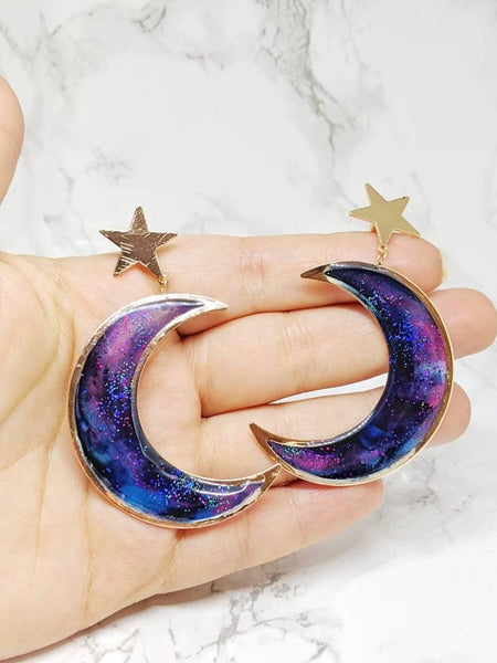 Galaxy Moon Earrings (Galaxy Sparkle Collection)