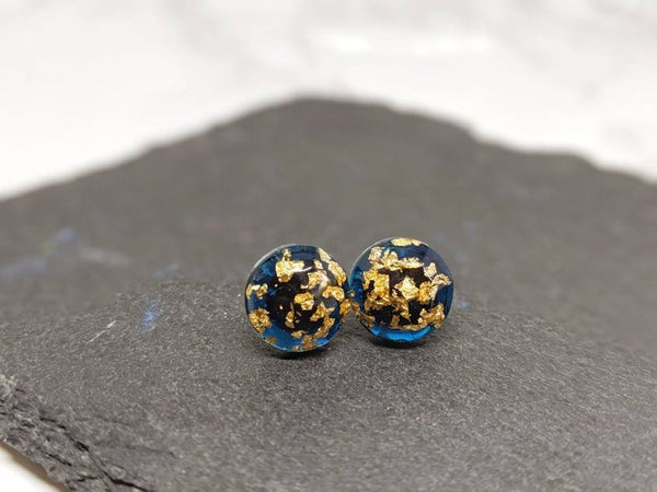 Round Cut Gold Leaf Stud Earrings (Opulence Collection)