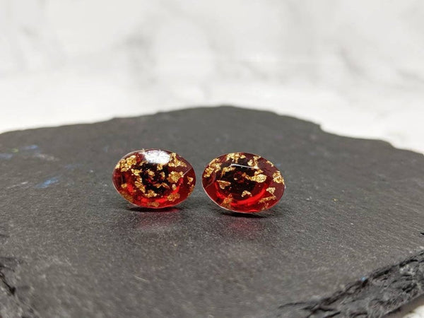 Oval Cut Gold Leaf Stud Earrings (Opulence Collection)