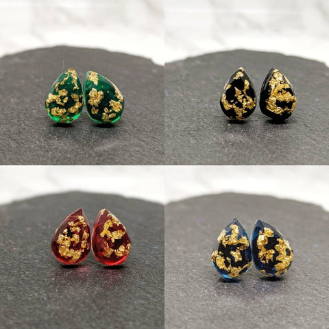 Pear Cut Gold Leaf Stud Earrings (Opulence Collection)