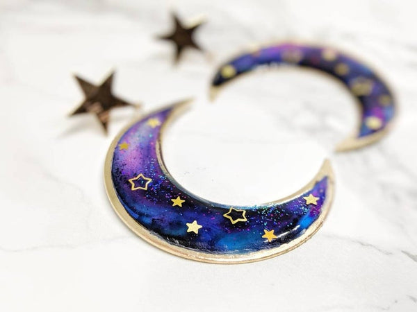 Galaxy Moon Earrings (Galaxy Sparkle Collection)