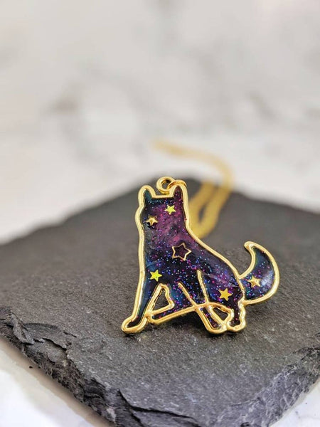 Sitting Dog Galaxy Pendant Necklace (Galaxy Dogs Collection)