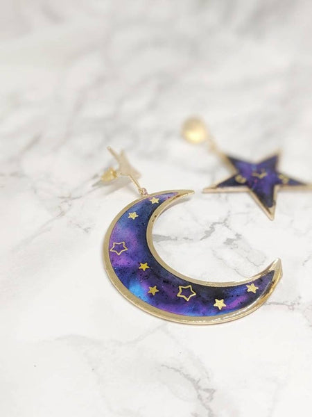 Mismatch Galaxy Moon and Star Earrings (Galaxy Sparkle Collection)