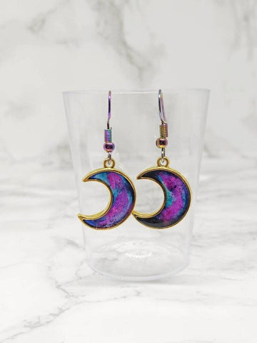 Galaxy Crescent Moon Earrings (Halloween Collection)