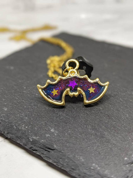 Galaxy Bat Pendant Necklace (Halloween Collection)