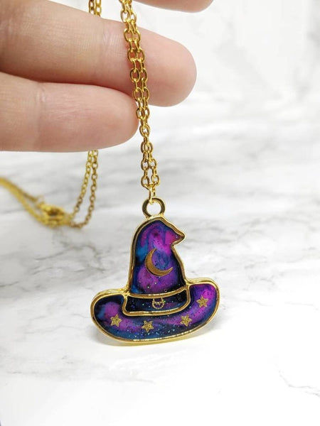 Galaxy Witch Hat Pendant Necklace (Halloween Collection)